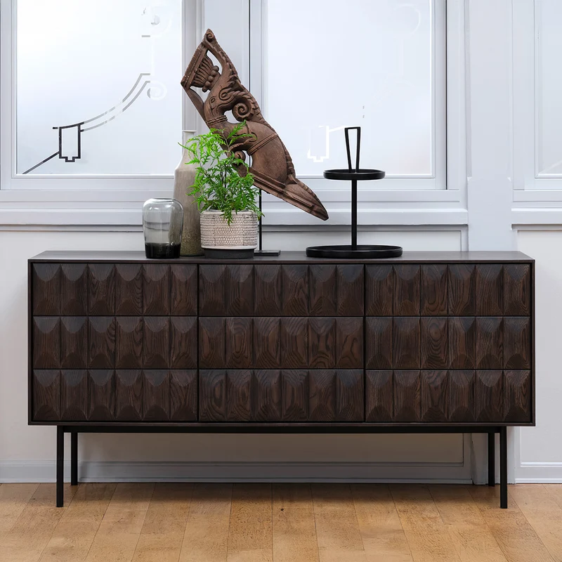 Buffet 160 cm 2 portes 3 tiroirs - Bois foncé - POSADA