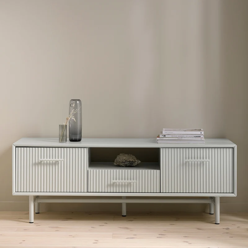 Meuble TV 140 cm 2 portes 1 tiroir 1 niche - Bois gris clair - MIRANO