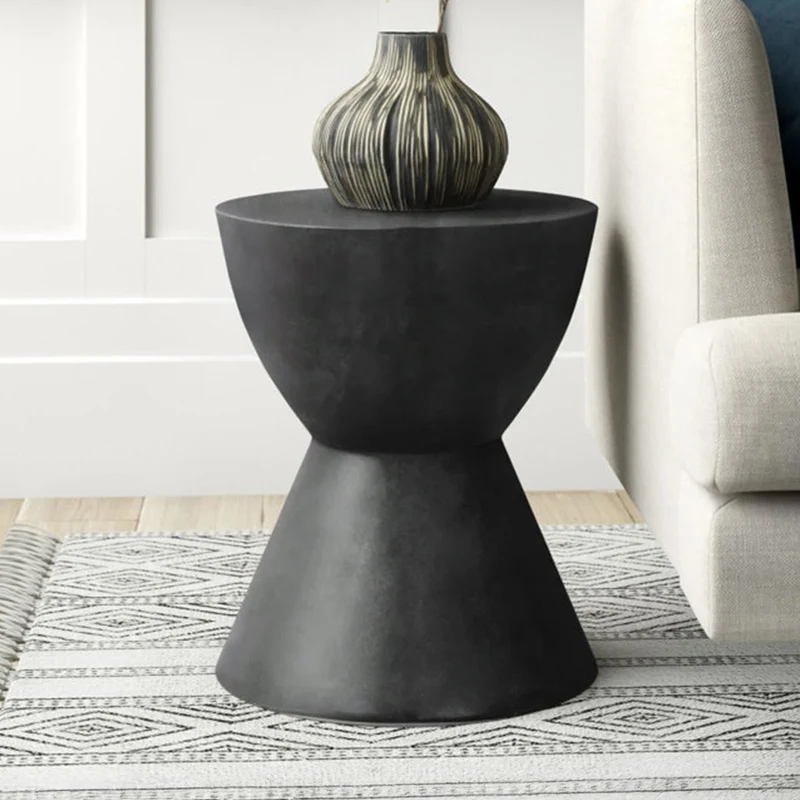 Table d'appoint sablier ø37cm - Effet ciment noir - NERO