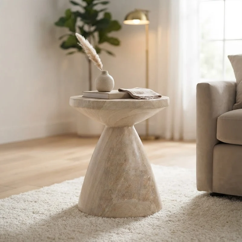 Table d'appoint ronde ø45cm - Effet travertin - SABBIA