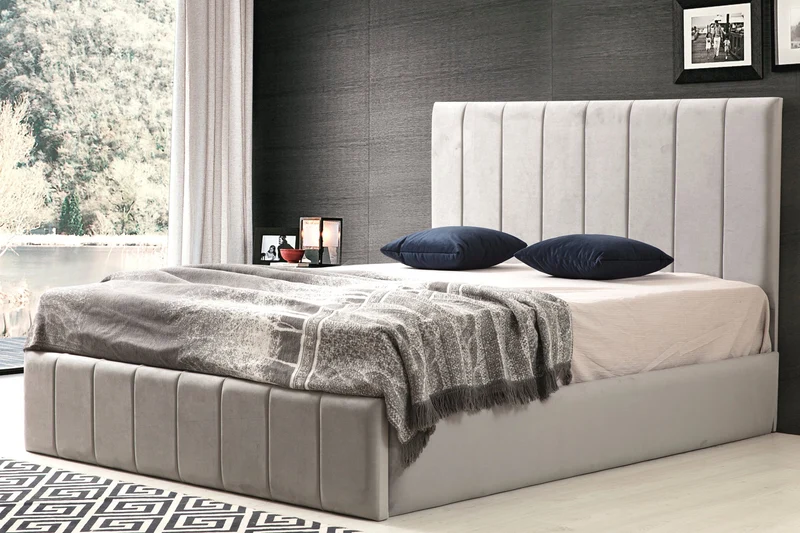 Cadre de Lit Velours Gris Perle Design Épuré