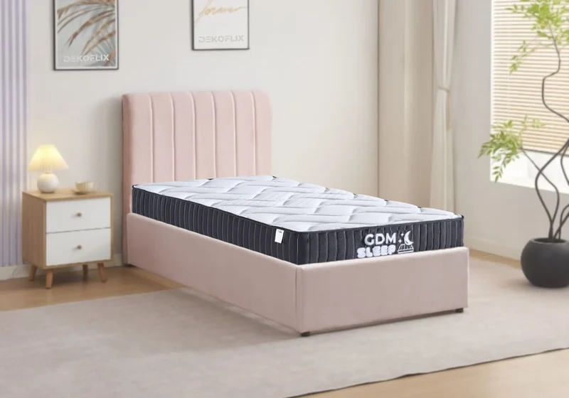 Ensemble lit coffre 90x190 velours rose et matelas - Onora