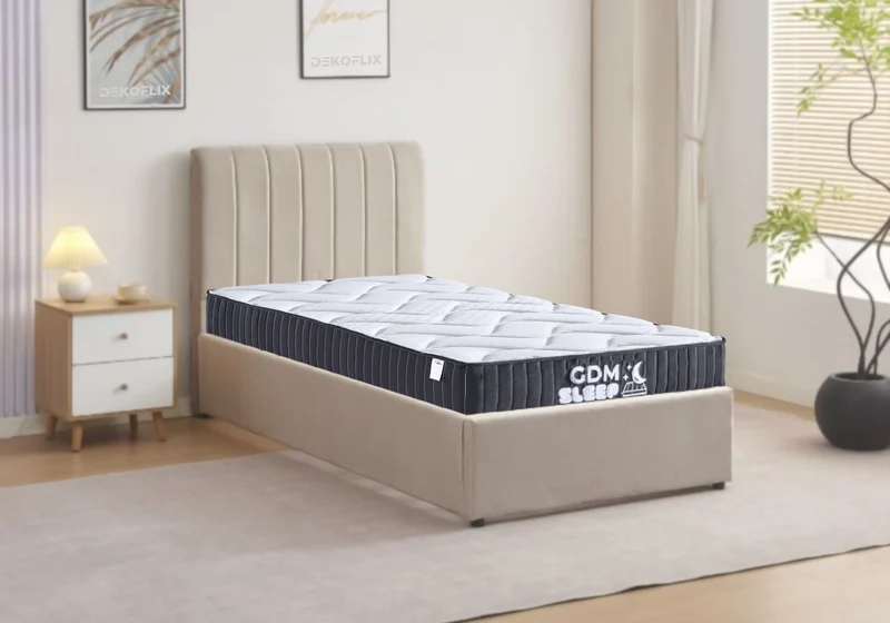 Ensemble lit coffre 90x190 velours taupe et matelas - Onora