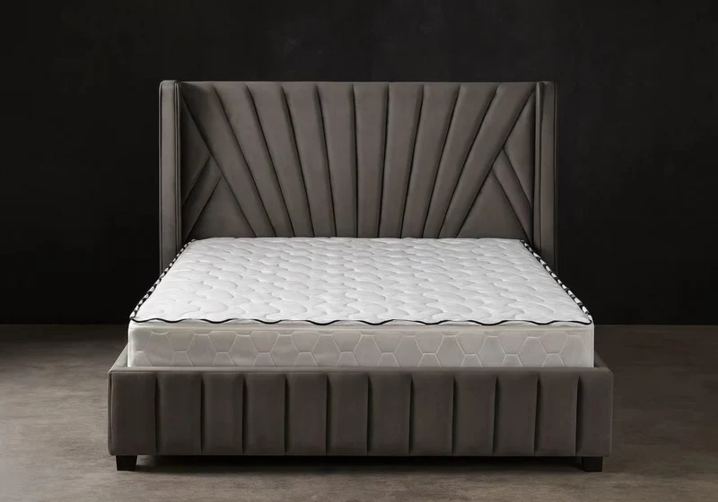 Cadre de lit 2 places velours gris design - Venice