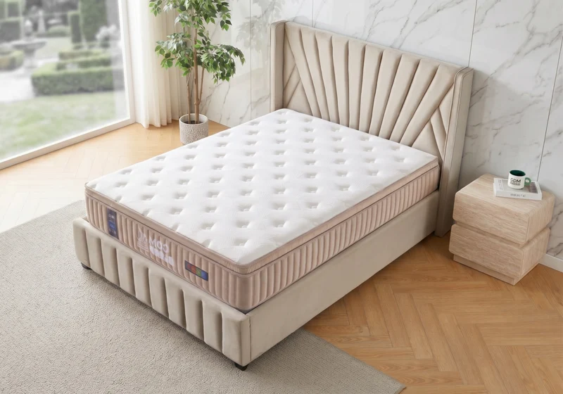 Ensemble lit velours taupe et matelas ressorts - Venice