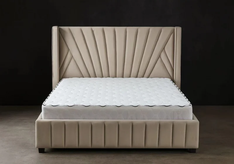 Cadre de lit 2 places velours taupe design - Venice