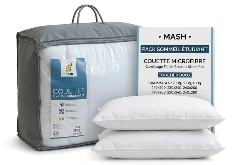 Pack Sommeil Étudiant – Couette & Oreiller Microfibre