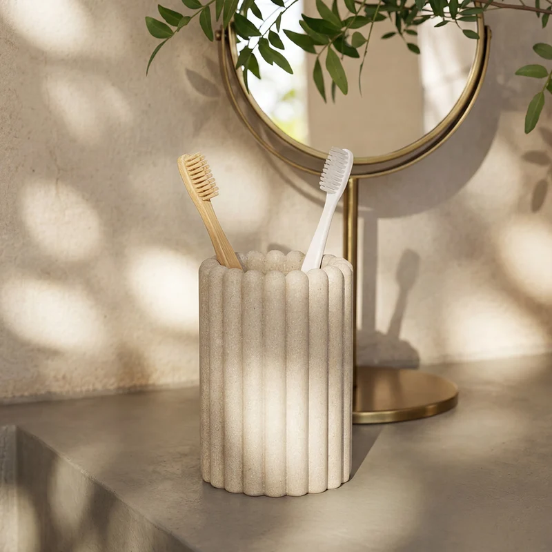 Pot brosse à dents - Résine beige - LUGANO