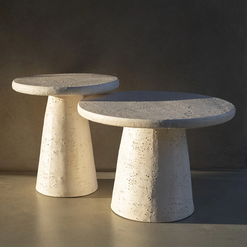 Table basse ronde ø46 cm - Effet travertin - JUNO