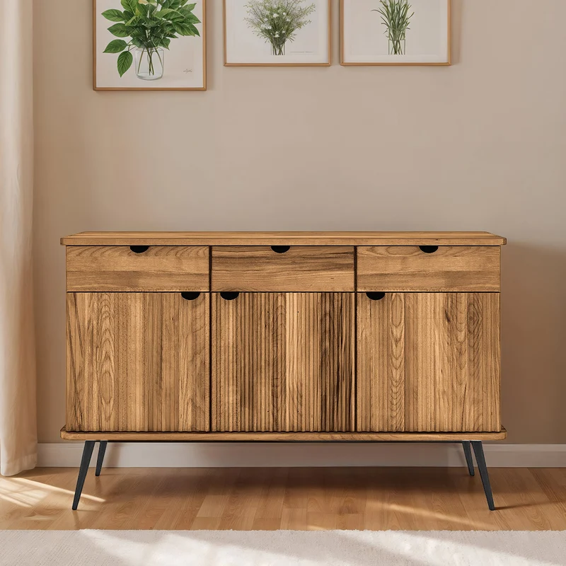 Buffet 144 cm 3 portes 3 tiroirs - Bois massif hêtre - AMALFI