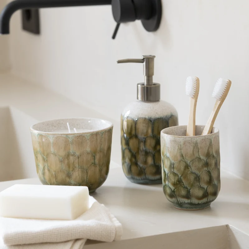 Distributeur de savon - Céramique verte et beige - SCALA