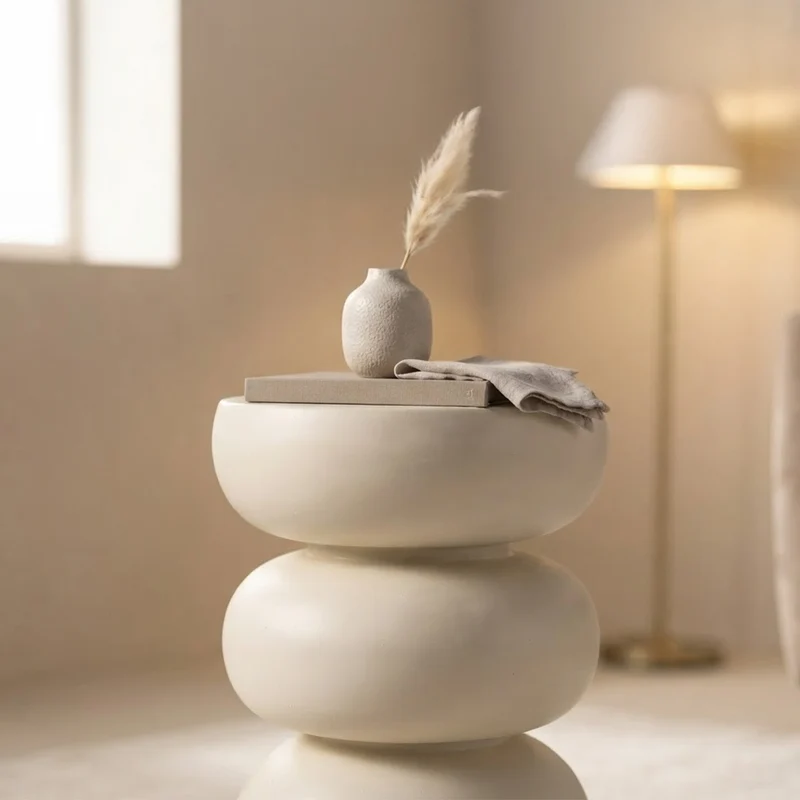Table d'appoint ronde ø37cm - Effet ciment beige - LIA