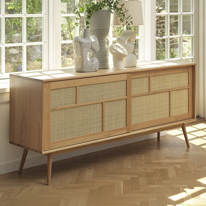 Buffet 180 cm 2 portes - Bois et rotin - CAPRI