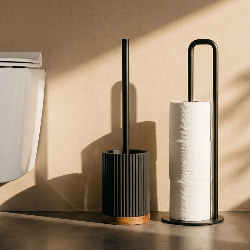Brosse WC - Résine noire et bois - LAGO