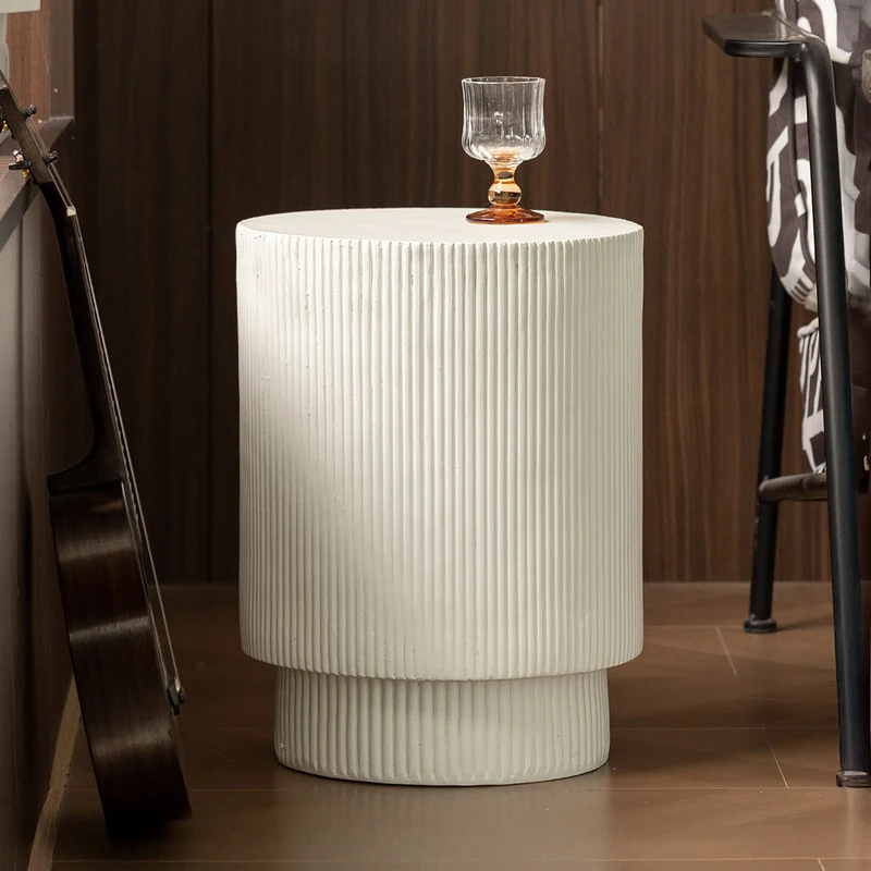 Table d'appoint ronde ø35cm - Effet strié blanc - ADRIA