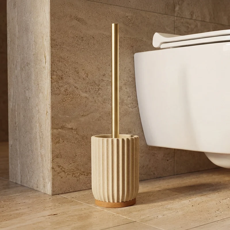Brosse WC - Résine beige et bois - OCEANO