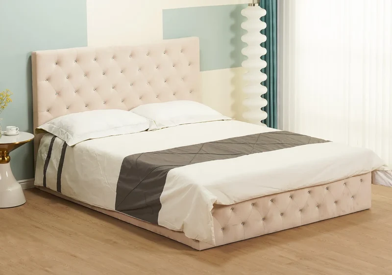 Lit coffre capitonné beige - Vitoria