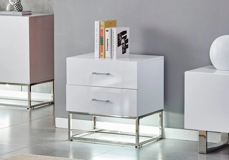 Petit meuble rangement argent laqué blanc - Line