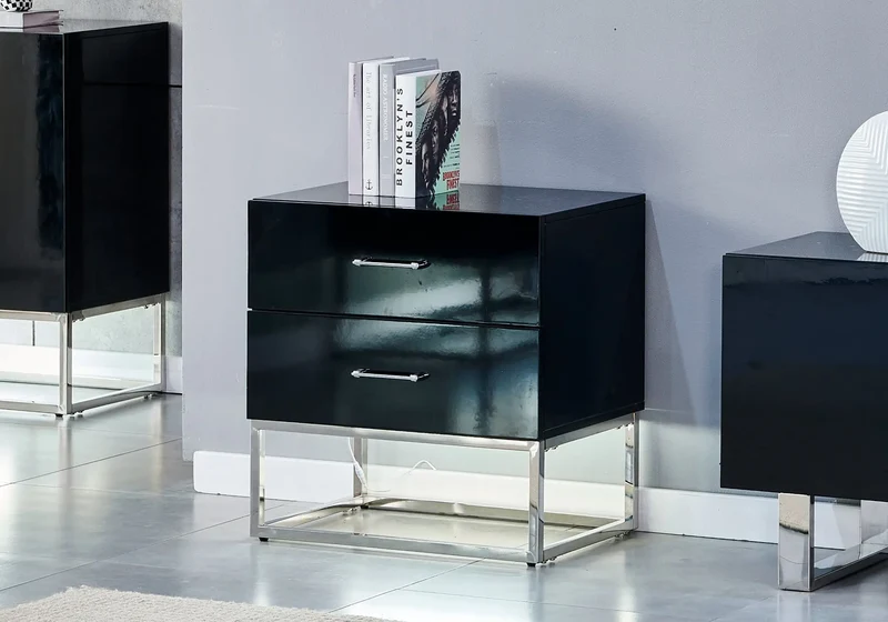 Petit meuble rangement argent laqué noir - Line