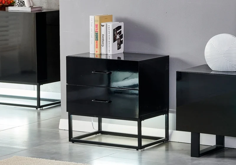 Petit meuble rangement laqué noir - Line