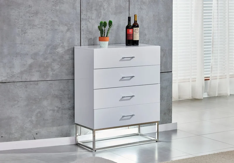 Meuble rangement argent laqué blanc - Line