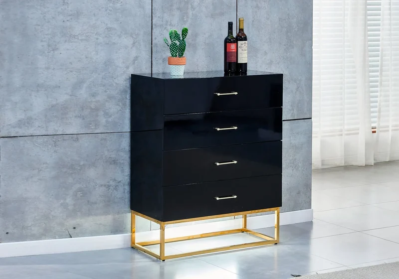 Meuble rangement doré laqué noir - Line