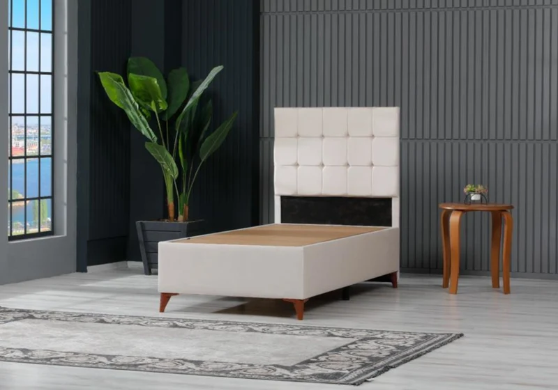 Lit coffre complet 1 place velours beige - Lore