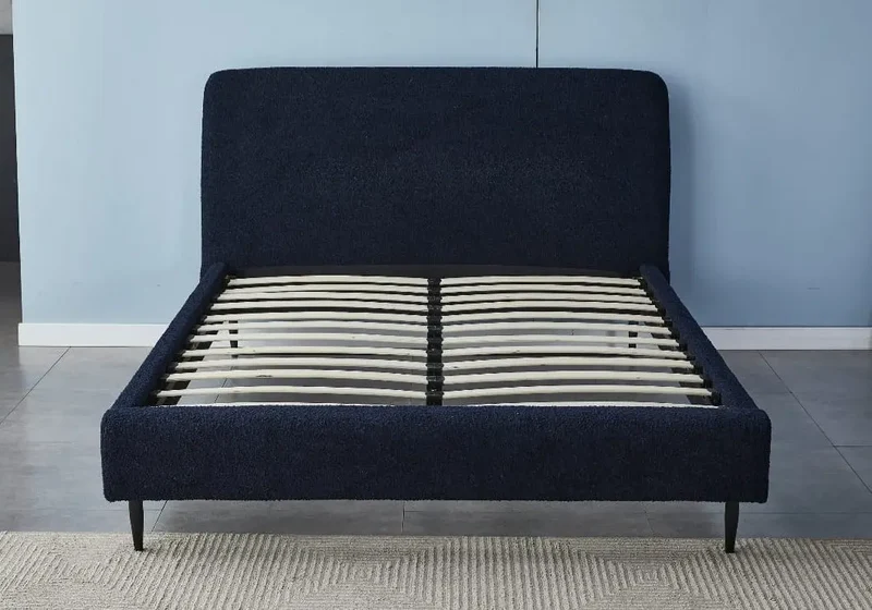Lit en tissu bouclé noir - Leora
