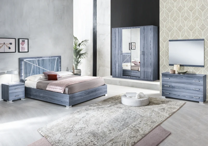 Chambre complète bois gris laqué design - ORION
