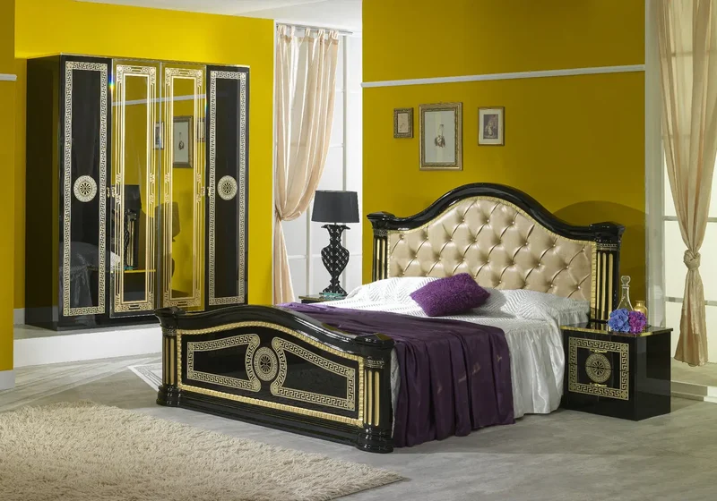 Chambre complète capitonnée laquée noir or ROBBY