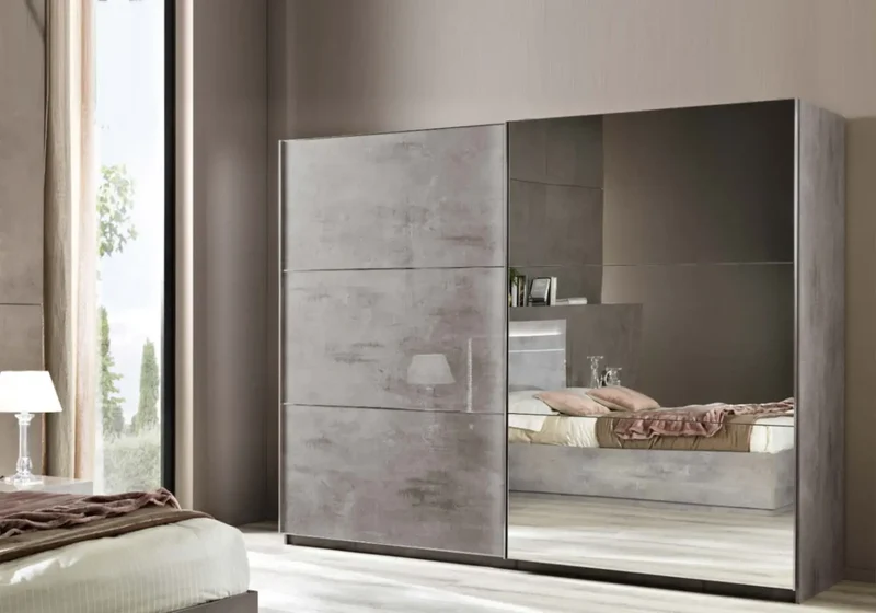 Armoire portes coulissantes miroir 1/2 laquée gris JAZZ