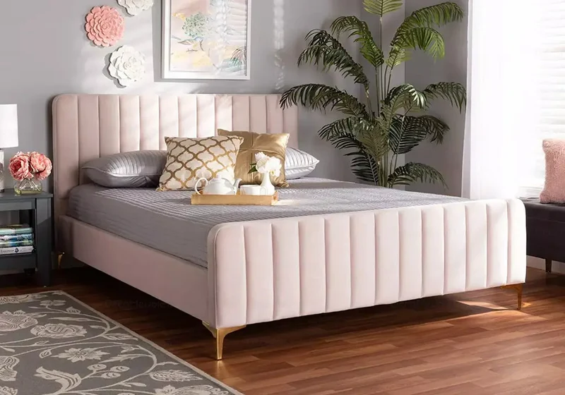 Lit double velours rose - Doly