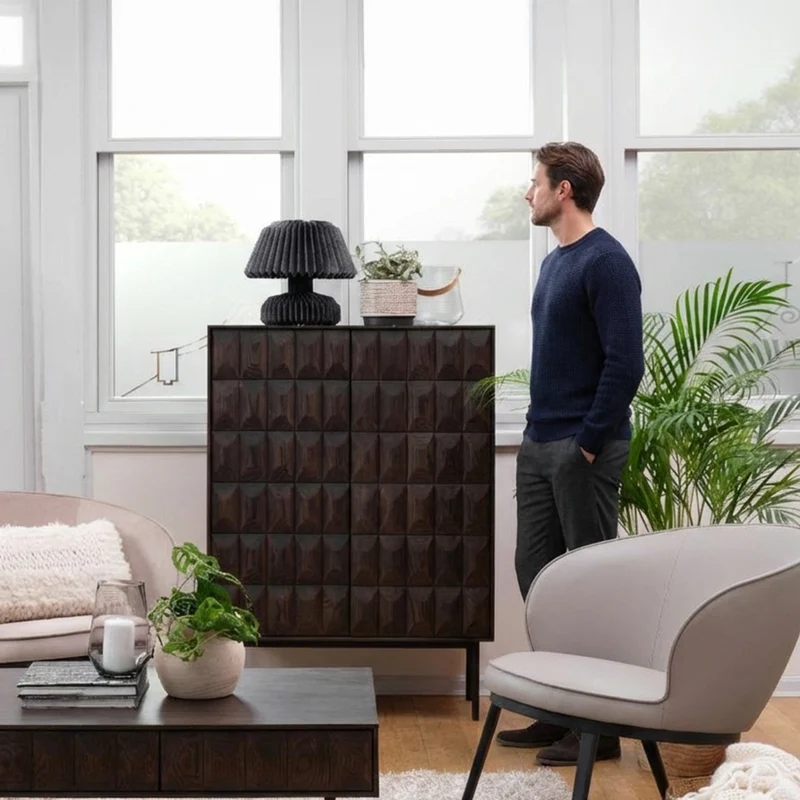 Buffet haut 2 portes 2 tiroirs - Bois foncé - POSADA