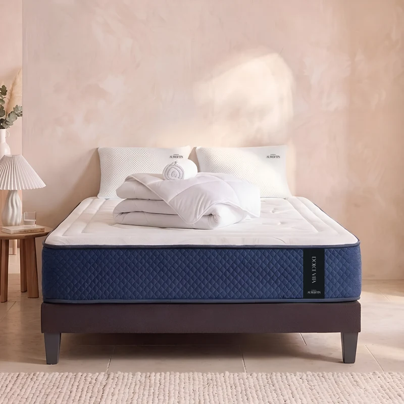 Ensemble Matelas+sommier Ressorts DOLCE VITA + accessoires - 28 cm d'épaisseur - Accueil équilibré, soutien ferme