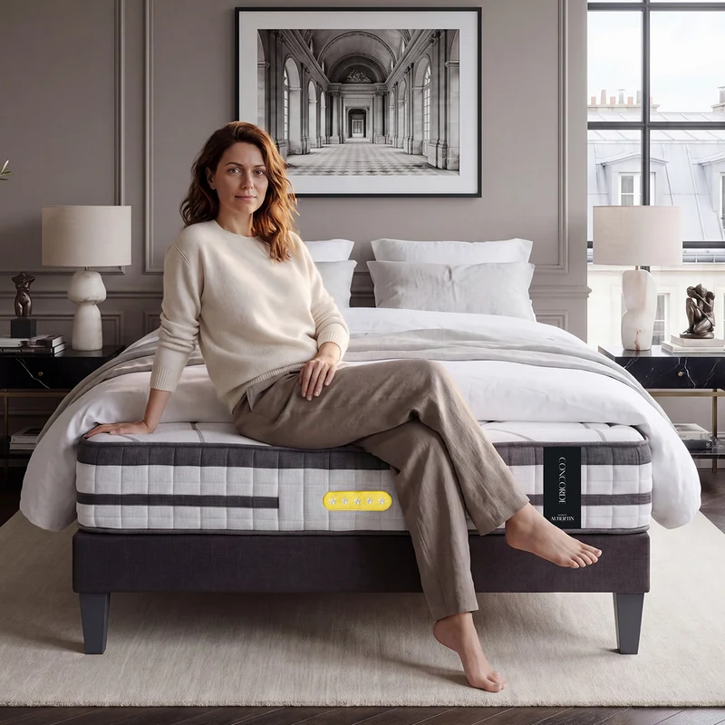 Ensemble sommier tissu et Matelas CONCORDE Ressorts - 26 cm d'épaisseur - Accueil équilibré, soutien ferme