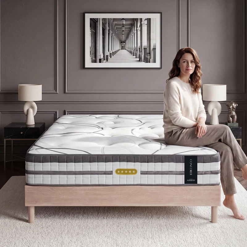 Ensemble sommier bois et Matelas Ressorts CONCORDE - 26 cm d'épaisseur - Accueil équilibré, soutien ferme