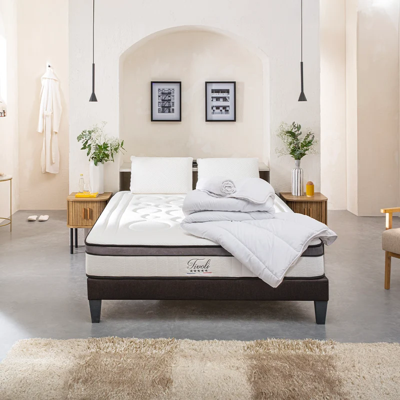 Pack prêt à dormir Tivoli - Matelas + Sommier + Couette, oreillers, protège-matelas - 25 cm d'épaisseur