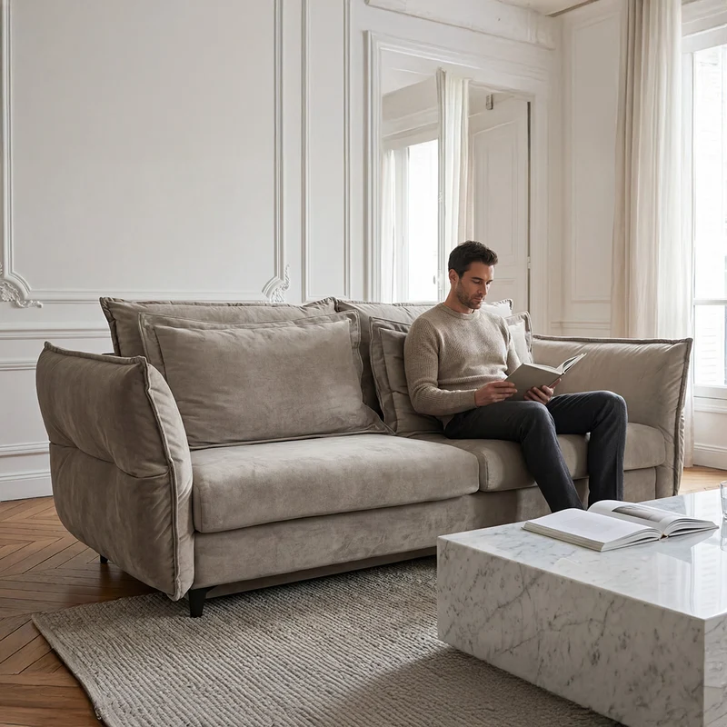 Canapé droit convertible - 3 places - Velours - VERDURO