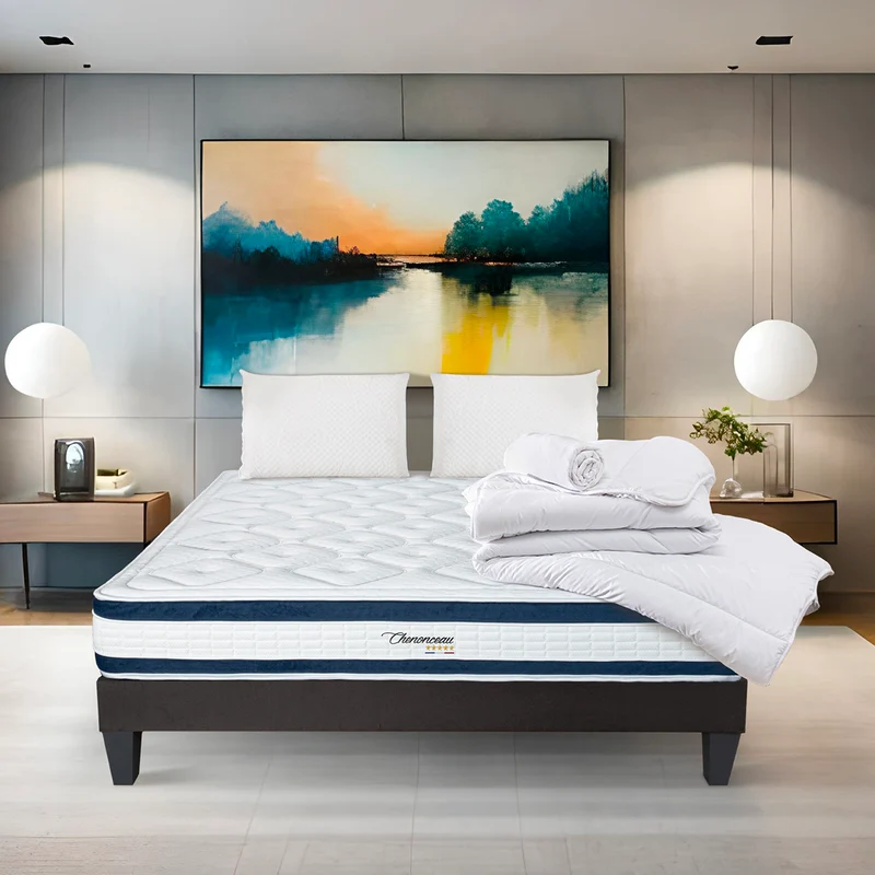 Pack Chenonceau - Matelas + Sommier + Accessoires - La chambre équipée en une fois - 26 cm d'épaisseur