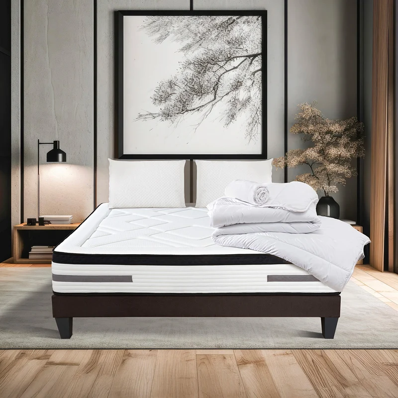 Pack Bellevue - Matelas + Sommier + Accessoires - La chambre équipée en une fois - 24 cm d'épaisseur