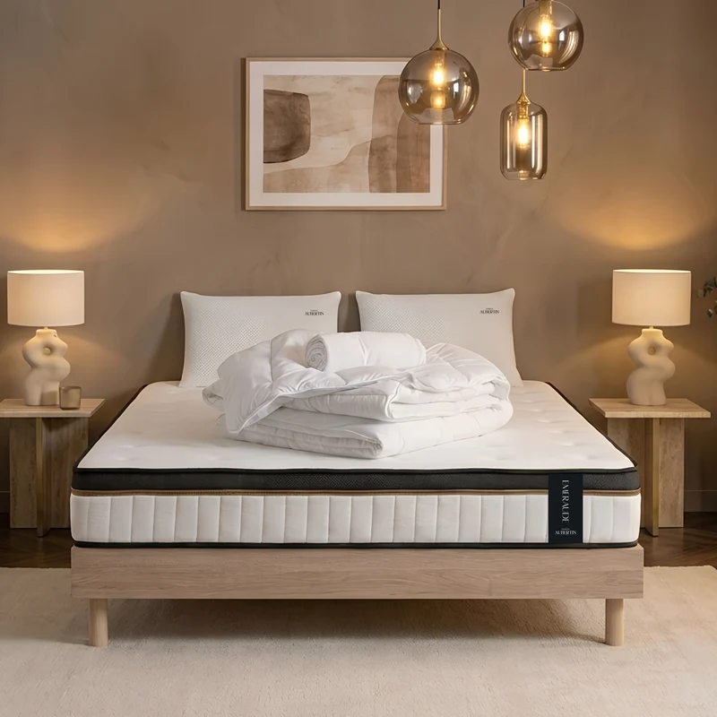 Ensemble literie EMERAUDE + accessoires - 24 cm d'épaisseur - Accueil moelleux, soutien mi-ferme
