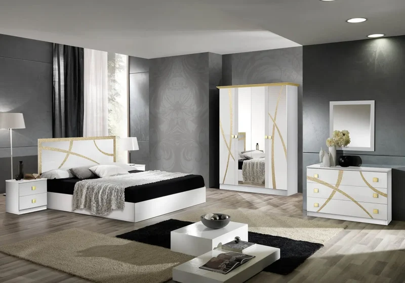 Chambre complète blanc doré MILANO