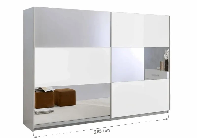 Armoire portes coulissantes miroir laquée blanc JAZZ