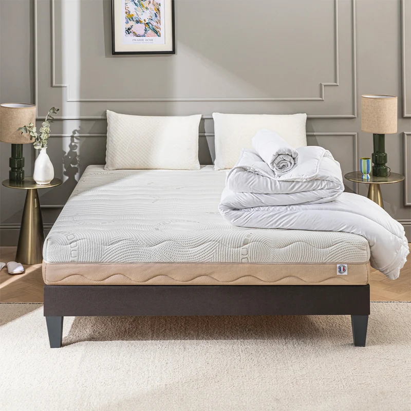 Pack prêt à dormir Leman - Matelas + Sommier + Couette, oreillers, protège-matelas - 25 cm d'épaisseur