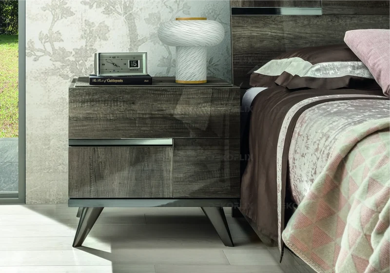 Table de chevet 2 tiroirs bois chêne laqué design - Medea