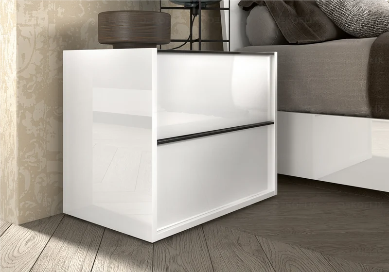 Table de chevet 2 tiroirs blanc laqué design - Luna