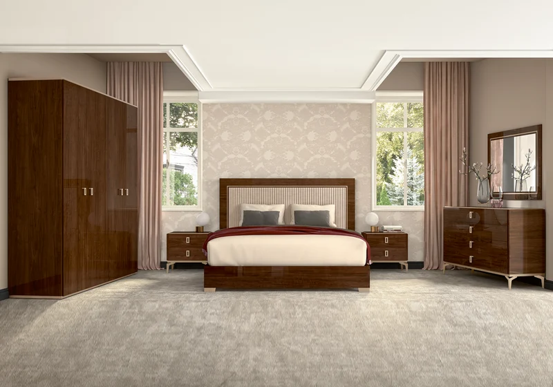 Chambre complète 160x200 noyer laqué – Eva