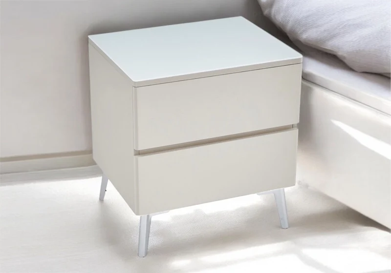 Table chevet bois mat taupe pied argent - Leni