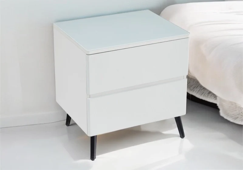 Table chevet bois mat blanc pied noir - Leni