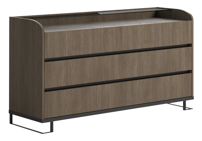 Commode bois rainuré marbre – Hexagon